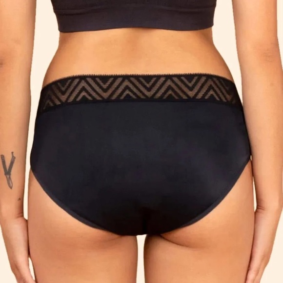 NWT Thinx Hiphugger Moderate Absorbency Lace Trim Underwear In Black - Picture 3 of 7